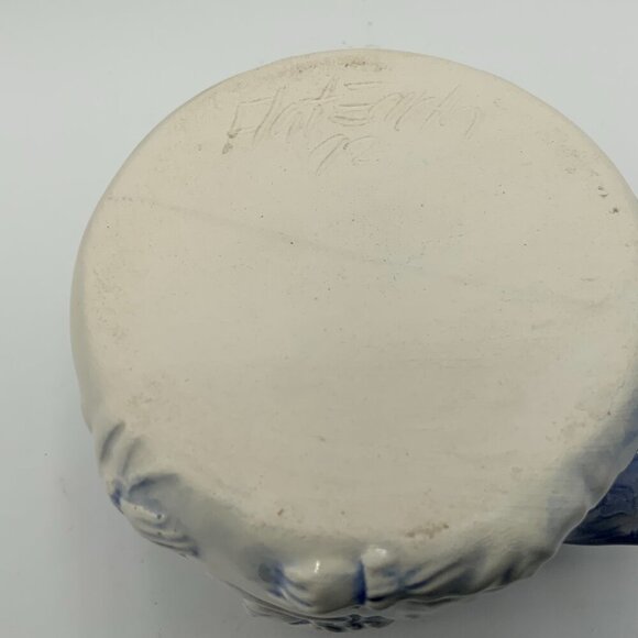 Vintage Flat Earth Pottery ‘92 Coffee Mug signed 3D Angel w/ Wings Cobalt Blue - Picture 8 of 8